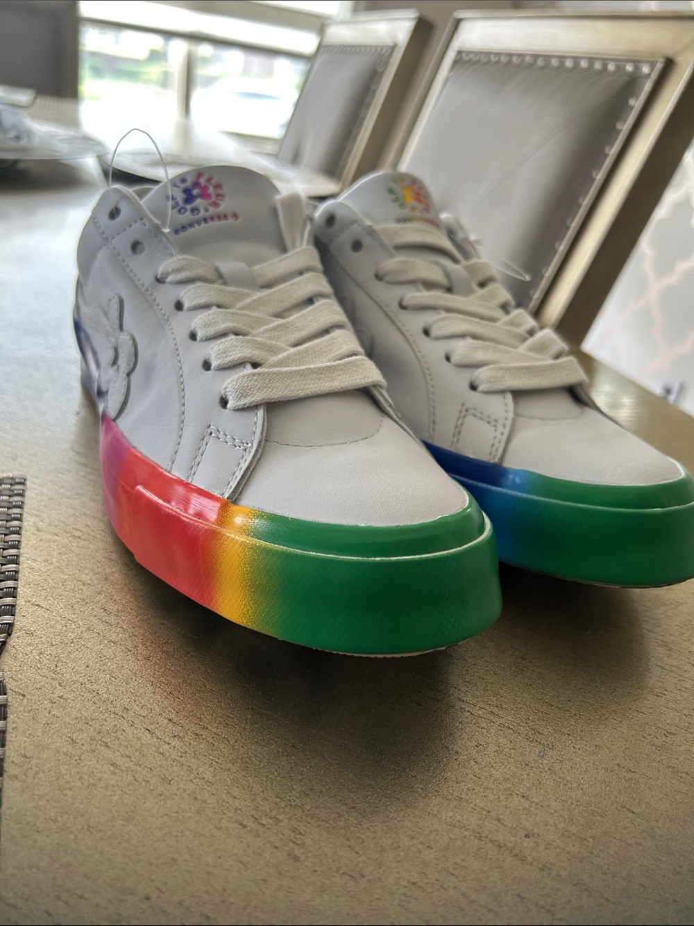 Golf Le Fleur White Low-Top Sneakers with Rainbow Gradient Sole